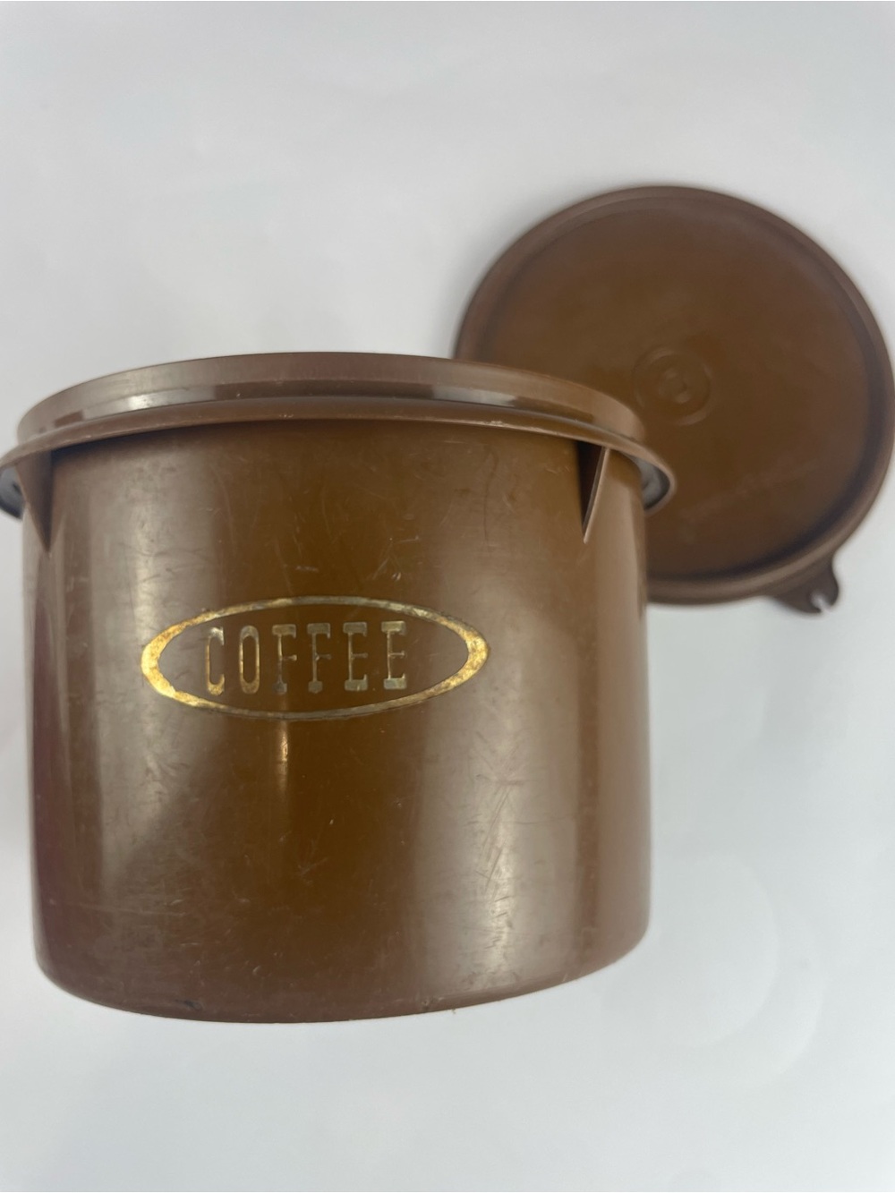 Tupperware Brown Coffee Canister with Gold COFFEE Label
